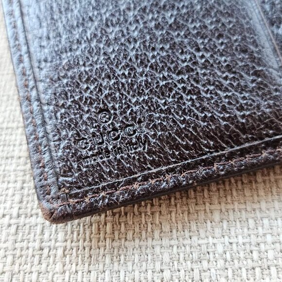 Auth Gucci Card Holder Brown Leather Canvas GG Logo Bifold Wallet made in Italy - Picture 8 of 13